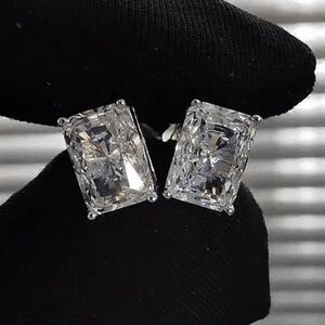 Rectangle Diamond White Gold Stud Earrings